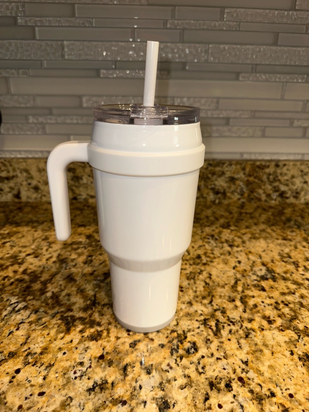 Reduce White Insulated Travel Mug with Handle and Straw - Picture 2 of 4